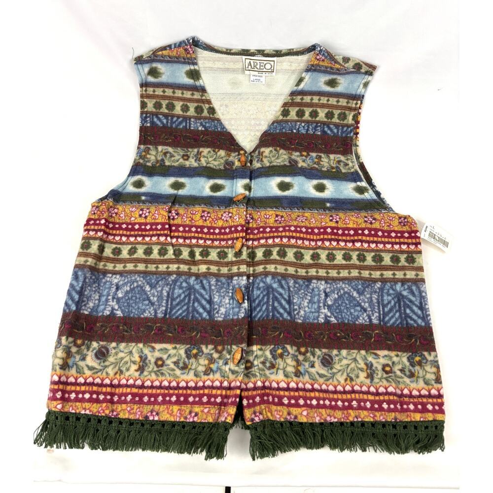 Vintage Southwestern‎ Fringe Vest Women's Button Up LARGE Aero USA Made